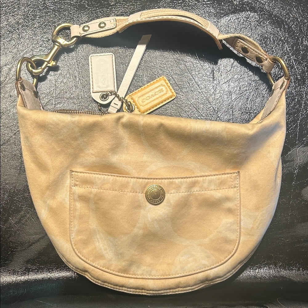 Coach Neutral Beige Signature Hobo with Gold Hardware